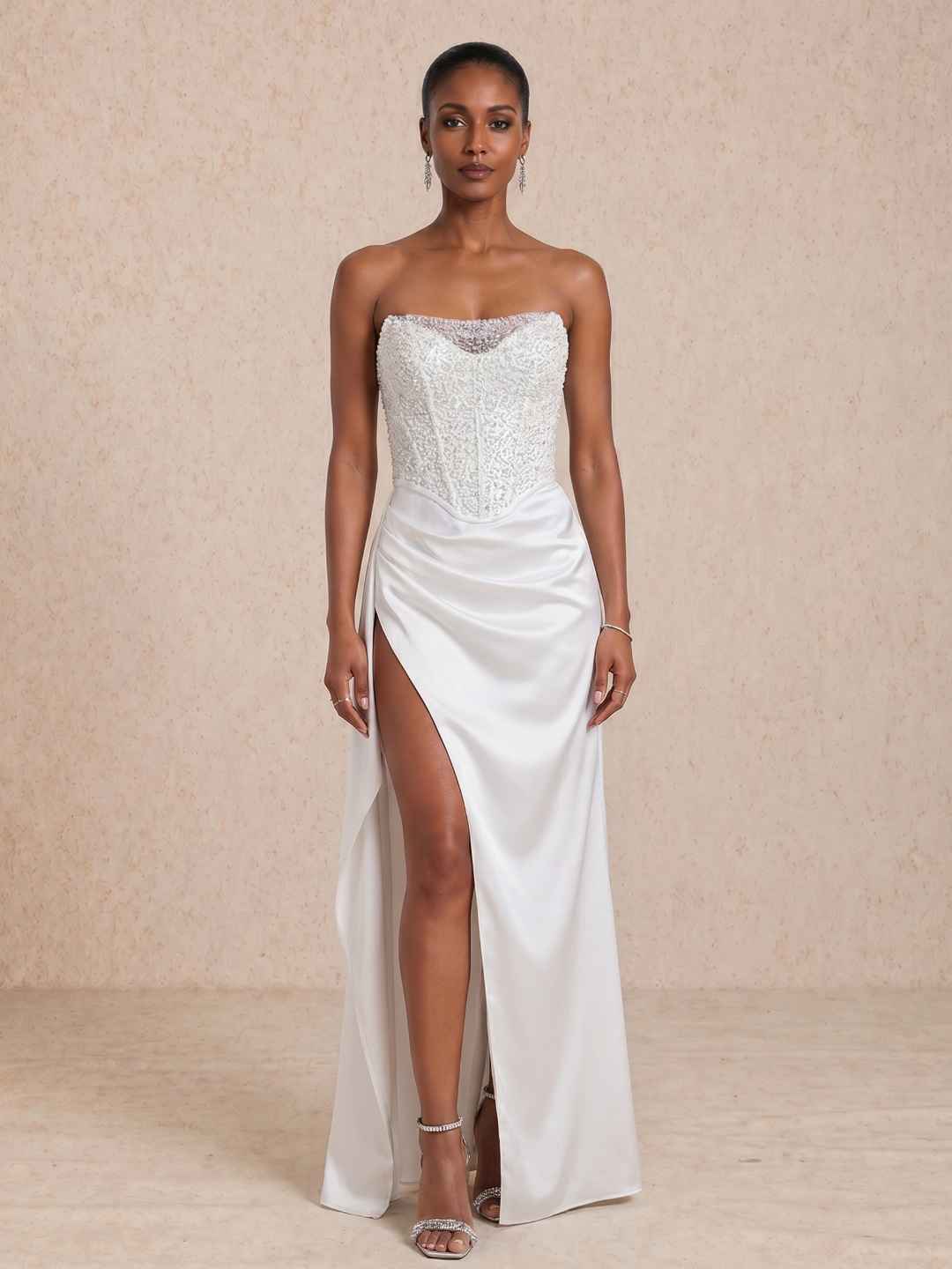 Long dress with a sequined bodice