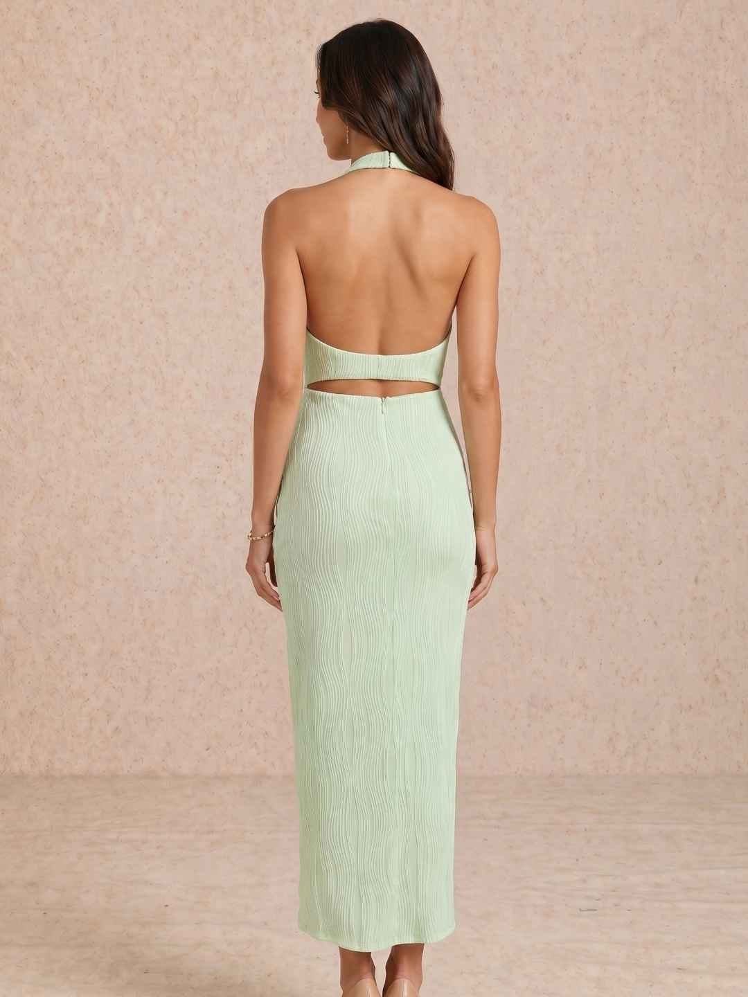 Pleated midi dress with a halter neckline