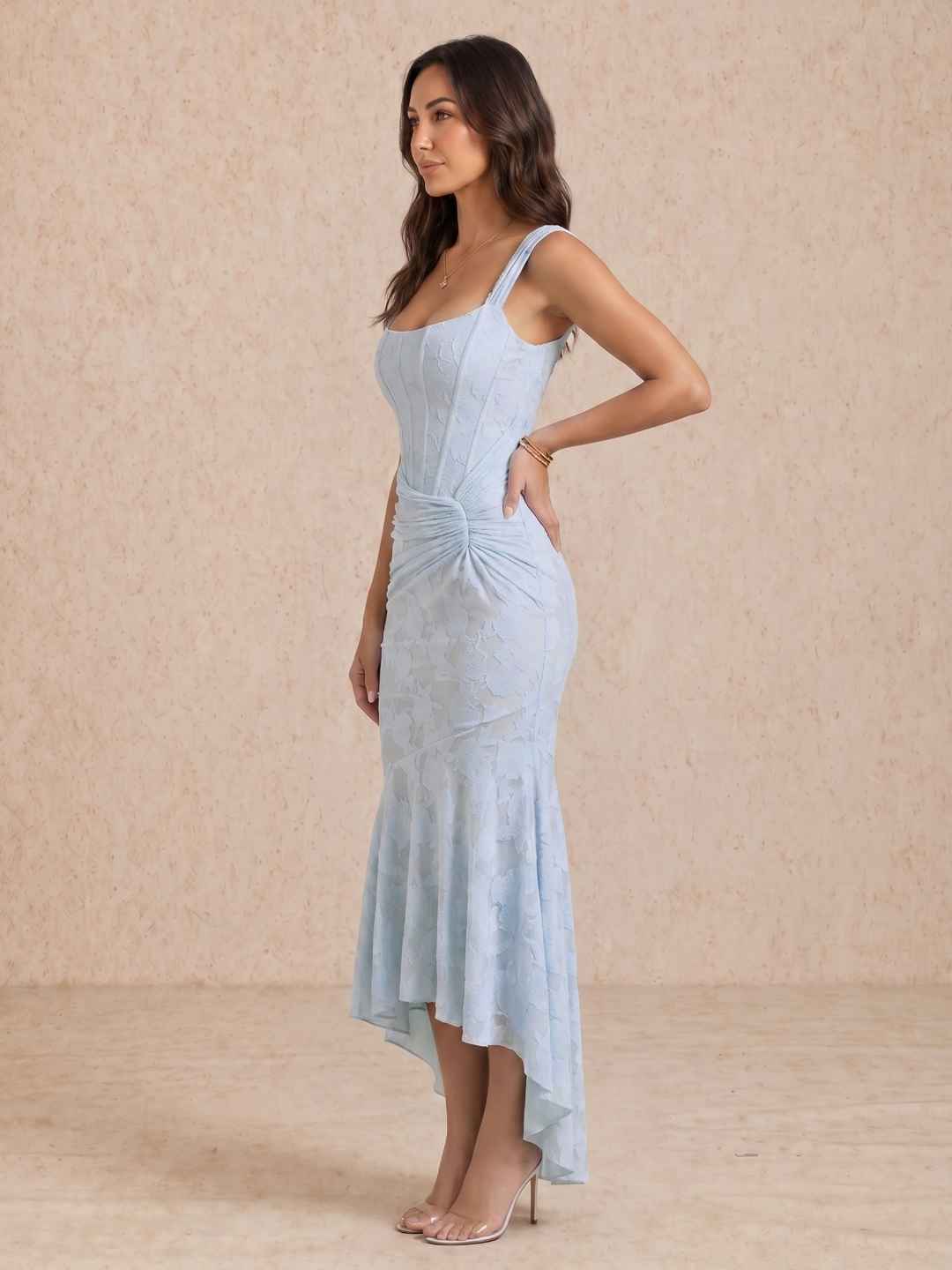 Draped midi dress with a square neckline