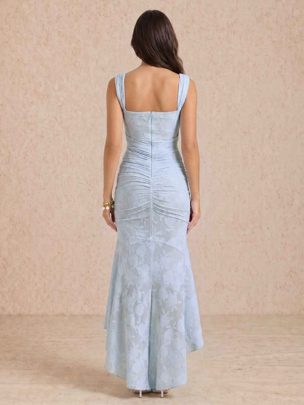 Draped midi dress with a square neckline