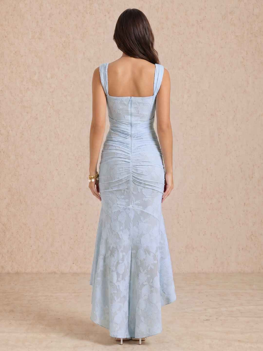 Draped midi dress with a square neckline