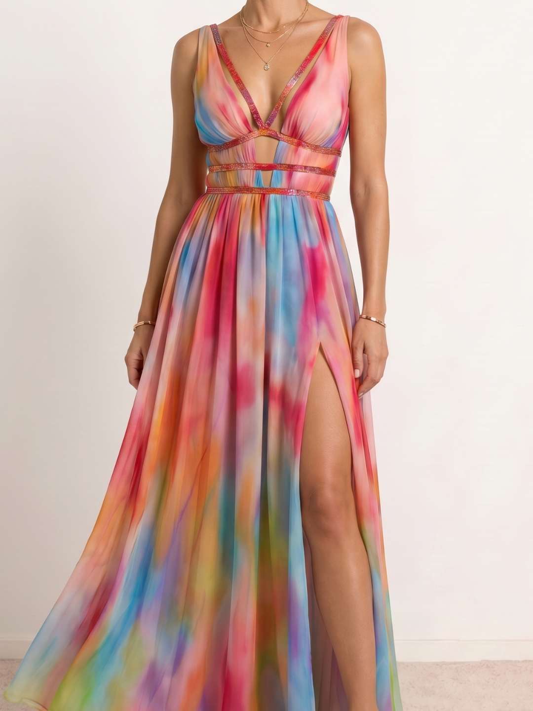 Long multicolored printed dress