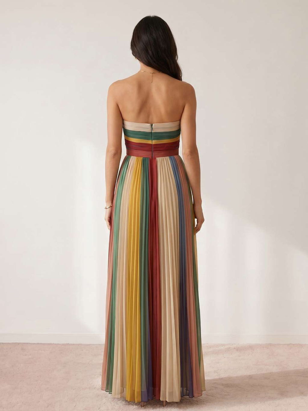 Multicolored pleated maxi dress