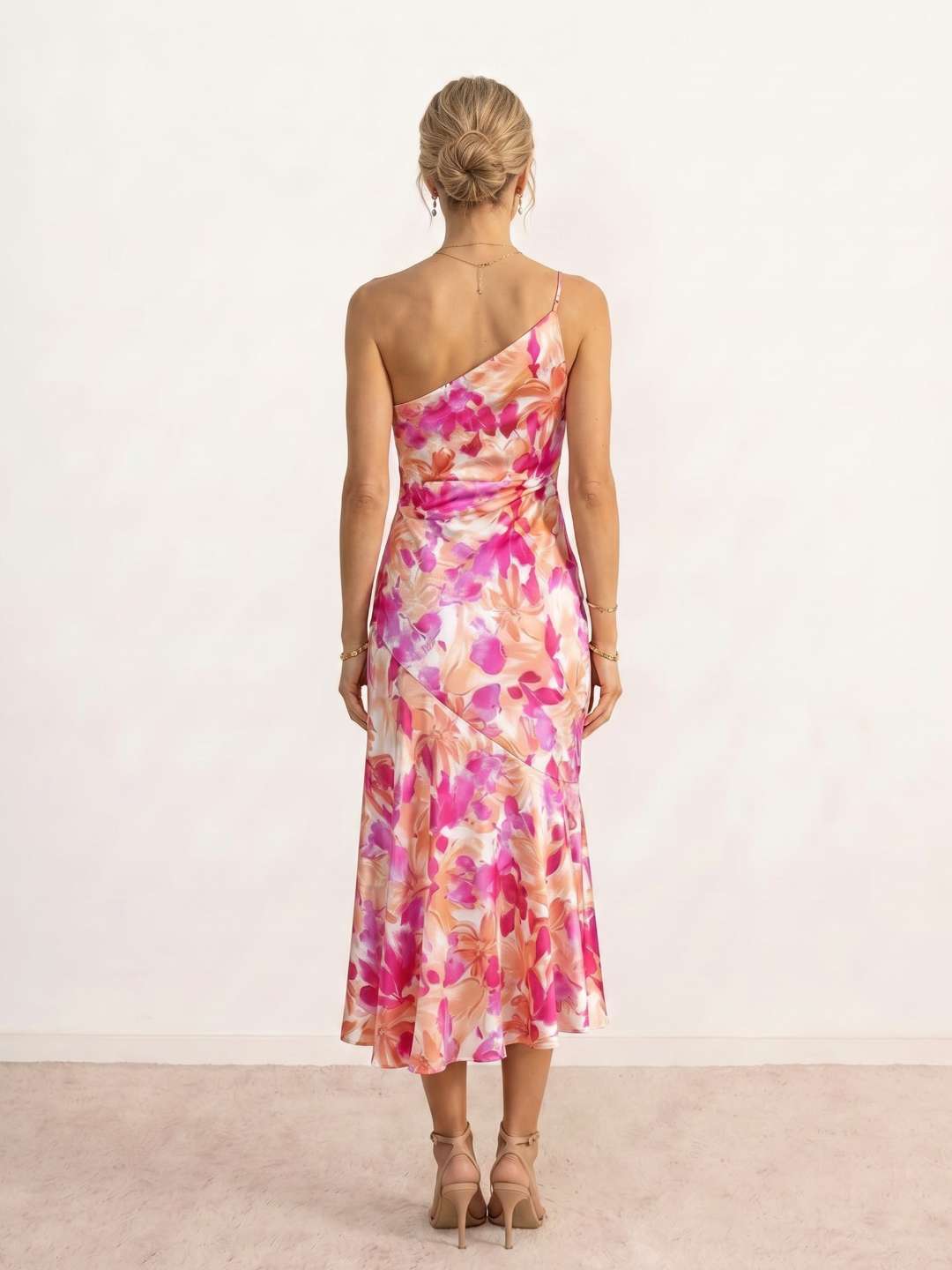 Printed midi dress with an asymmetric neckline