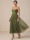 Pleated midi dress with straps