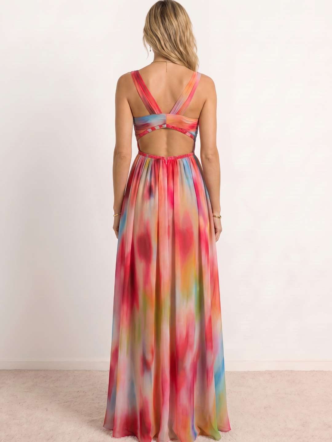 Long multicolored printed dress