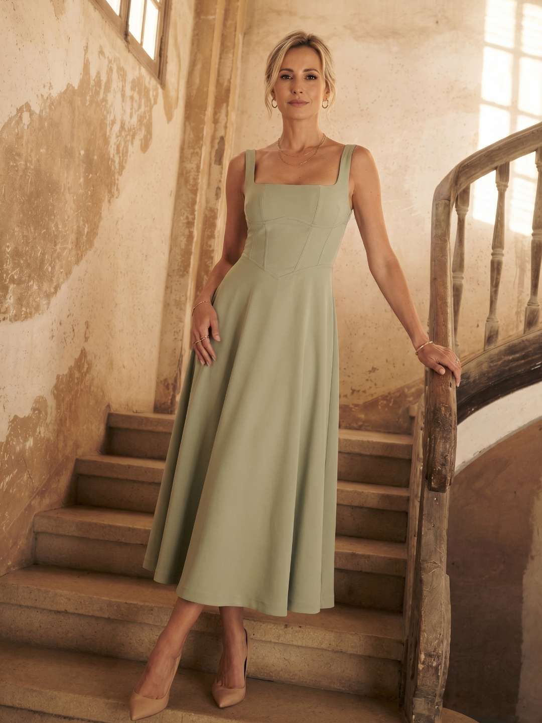 Midi dress with a square neckline