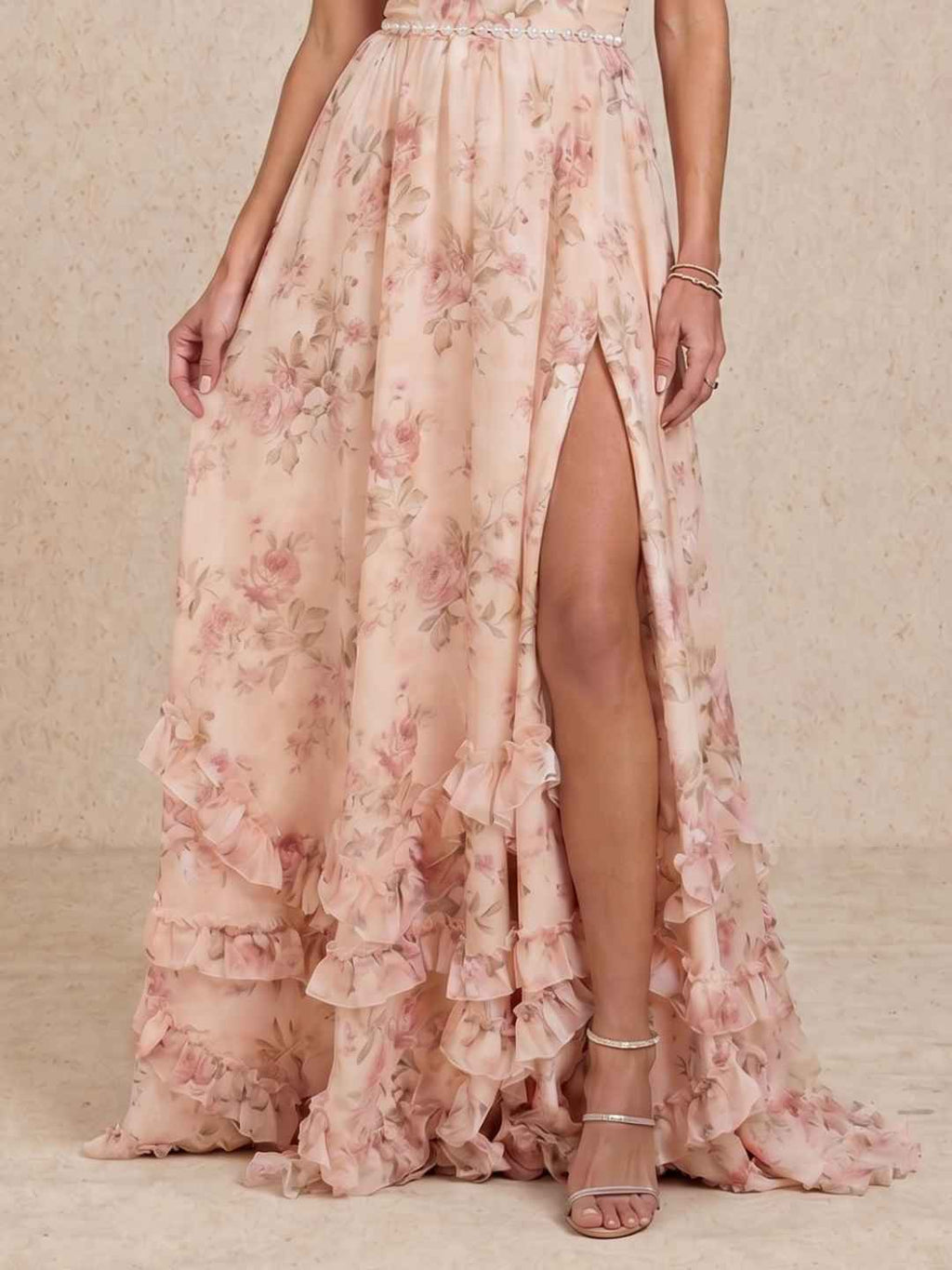 Long halter-neck dress with slit