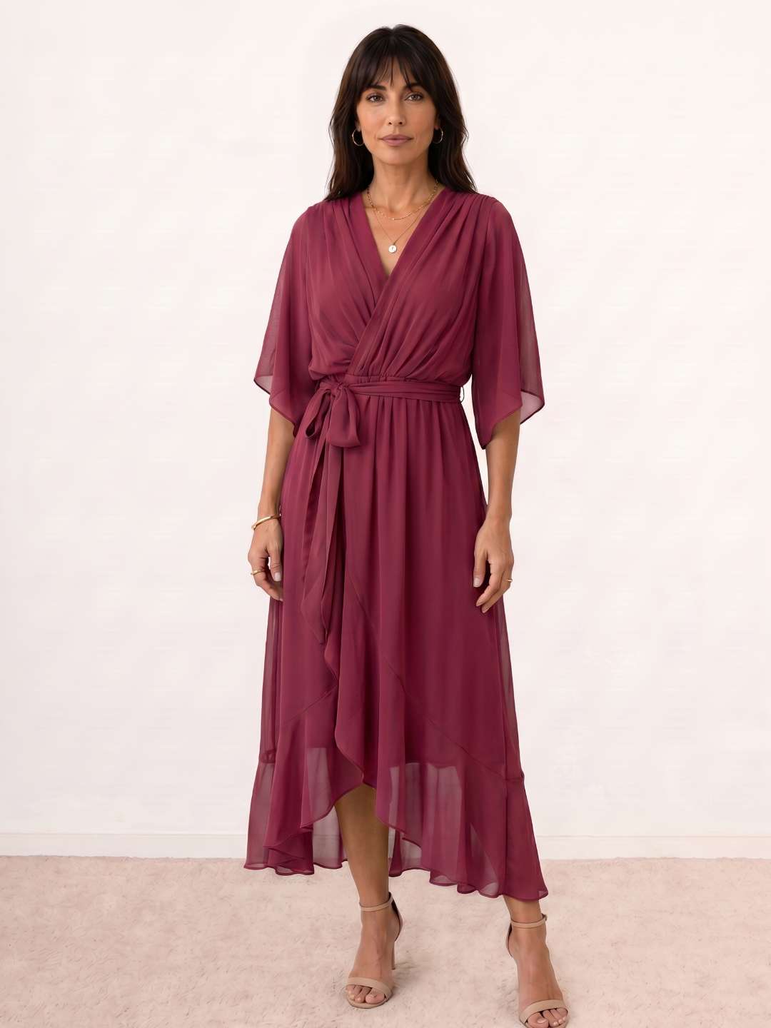 Midi wrap dress with belt