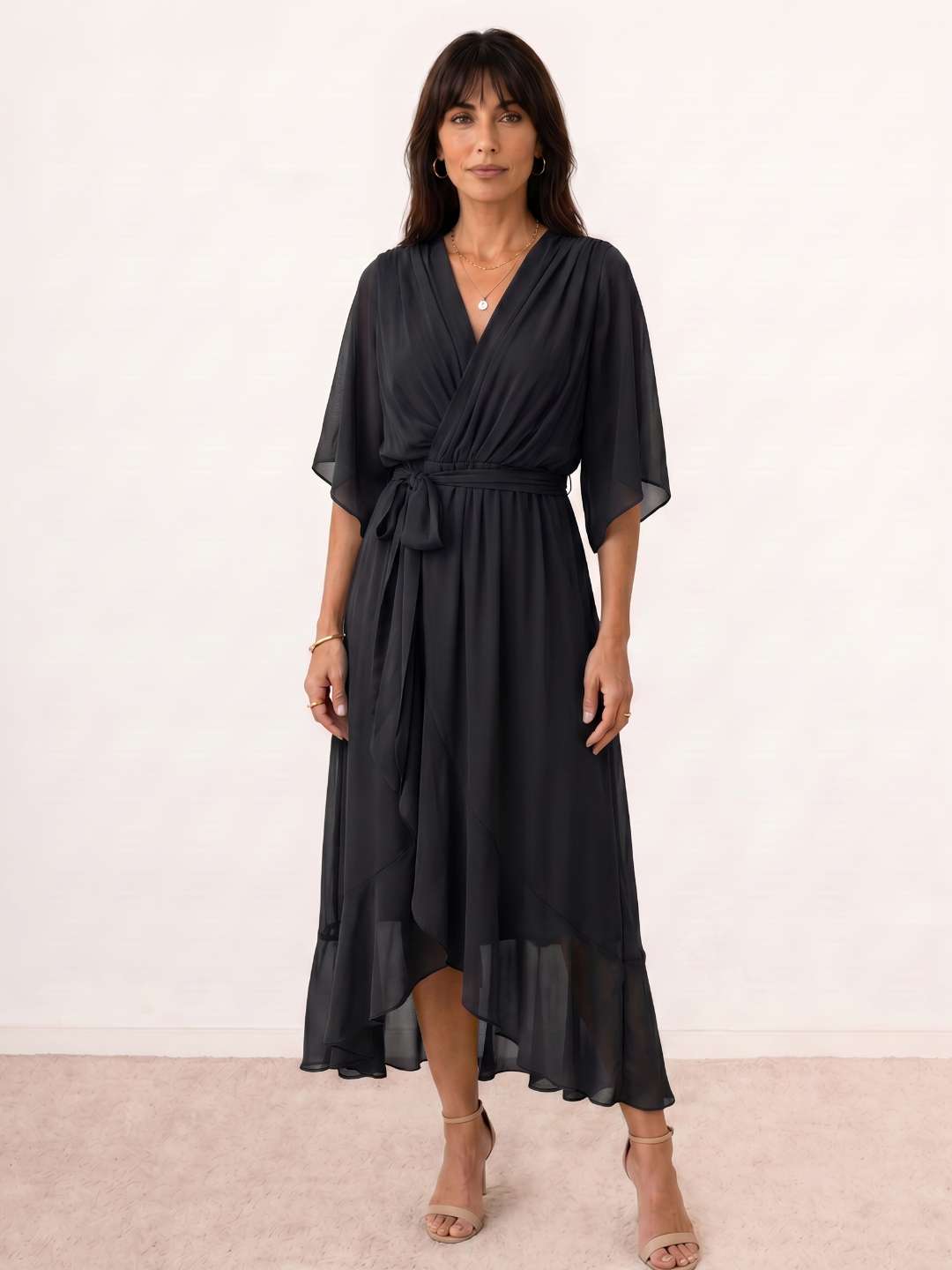 Midi wrap dress with belt