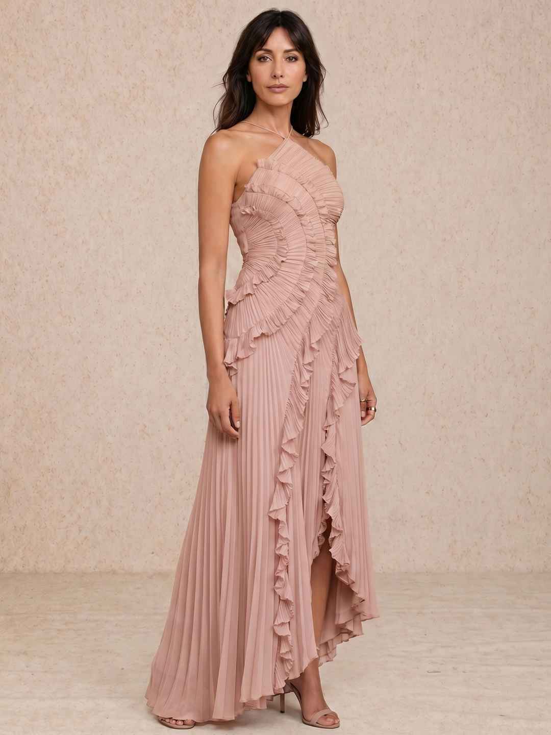 Pleated dress with ruffle detail