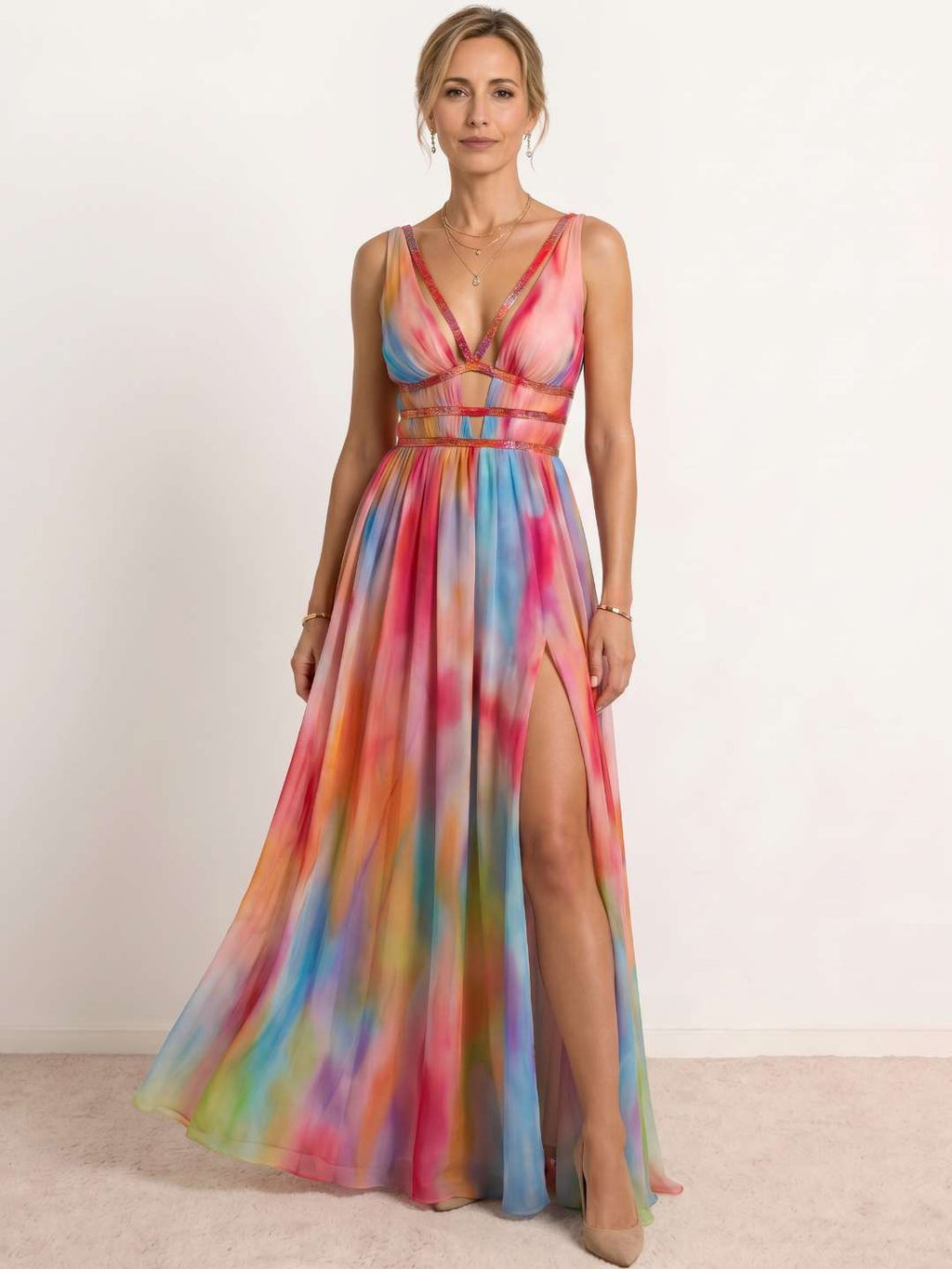 Long multicolored printed dress