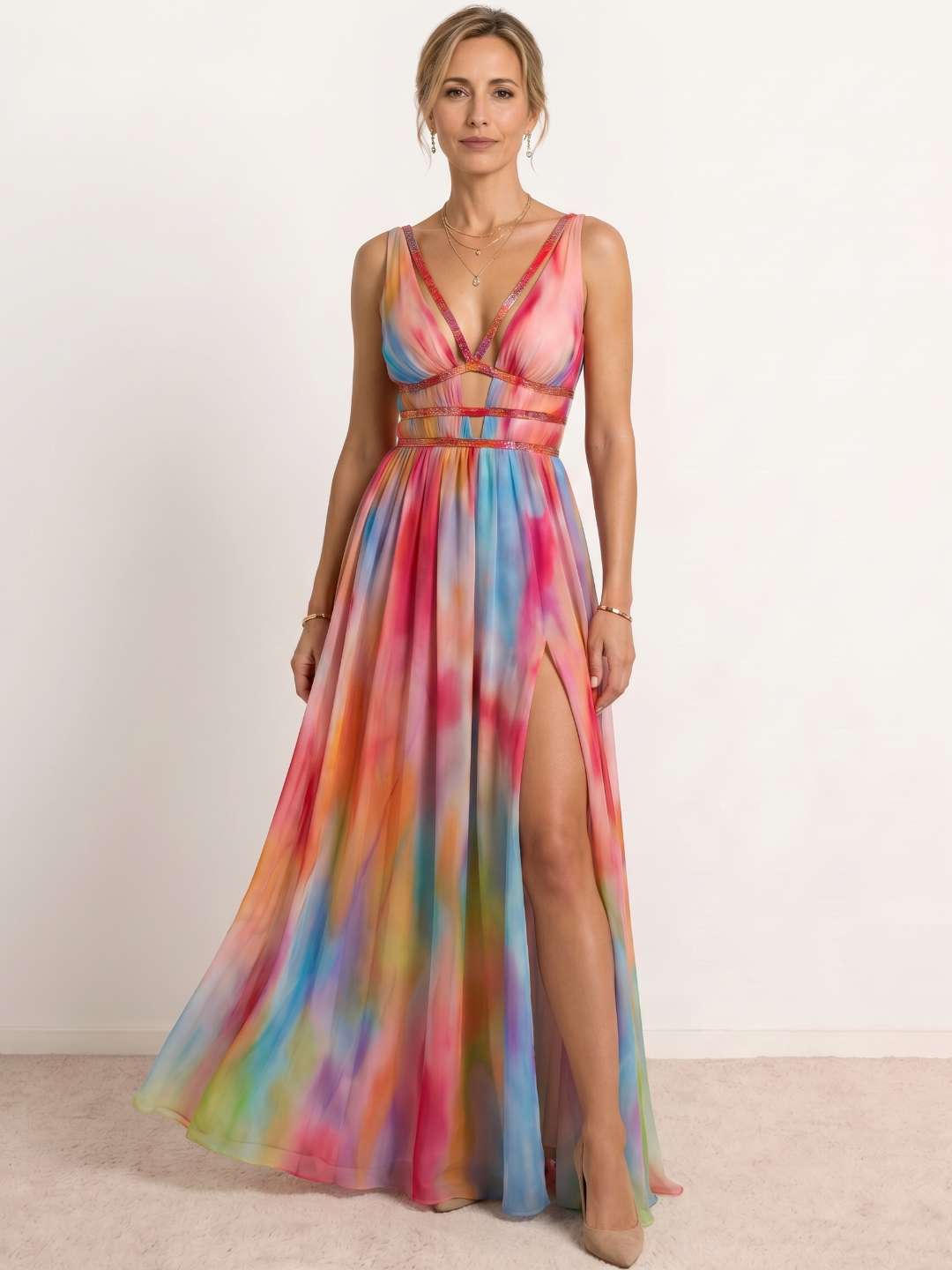 Long multicolored printed dress