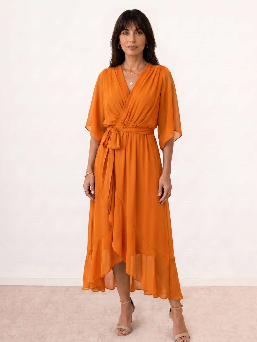Midi wrap dress with belt