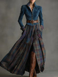 Azzurra – Vintage Blue Suede Maxi Dress