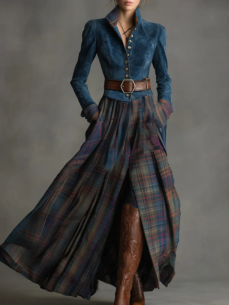 Azzurra – Vintage Blue Suede Maxi Dress
