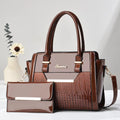 LEATHER BAG AND WALLET SET - CROC