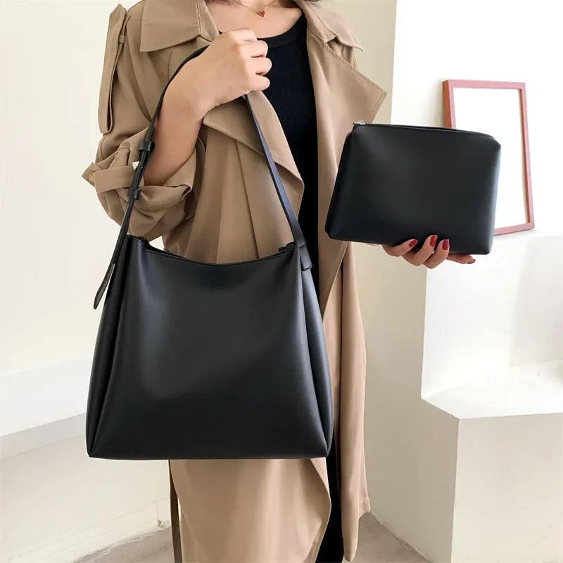 BORSA IN PELLE + POCHETTE - GLASS