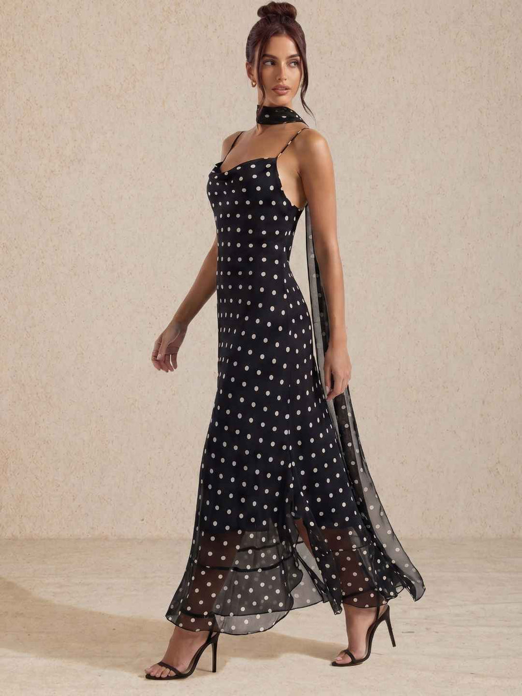 Polka dot midi dress with straps