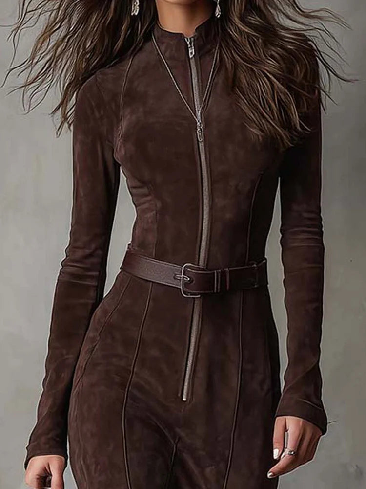 Marceline | Brown Belted Maxi Dress