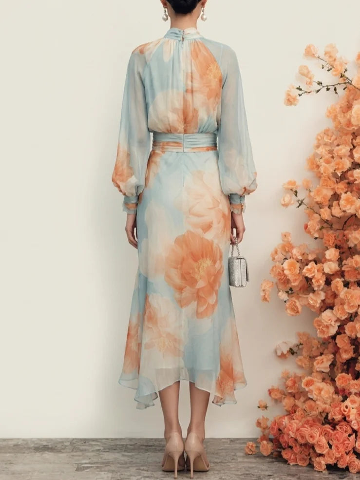 Emilia | Completo Due Pezzi Top con Collo Alto a Maniche Lunghe e Gonna Floreale Romantica