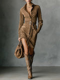 Adeline | Faux-Suede Midi Dress