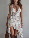 Claire | Retro Floral Mini Dress with V-Neck and Thin Straps