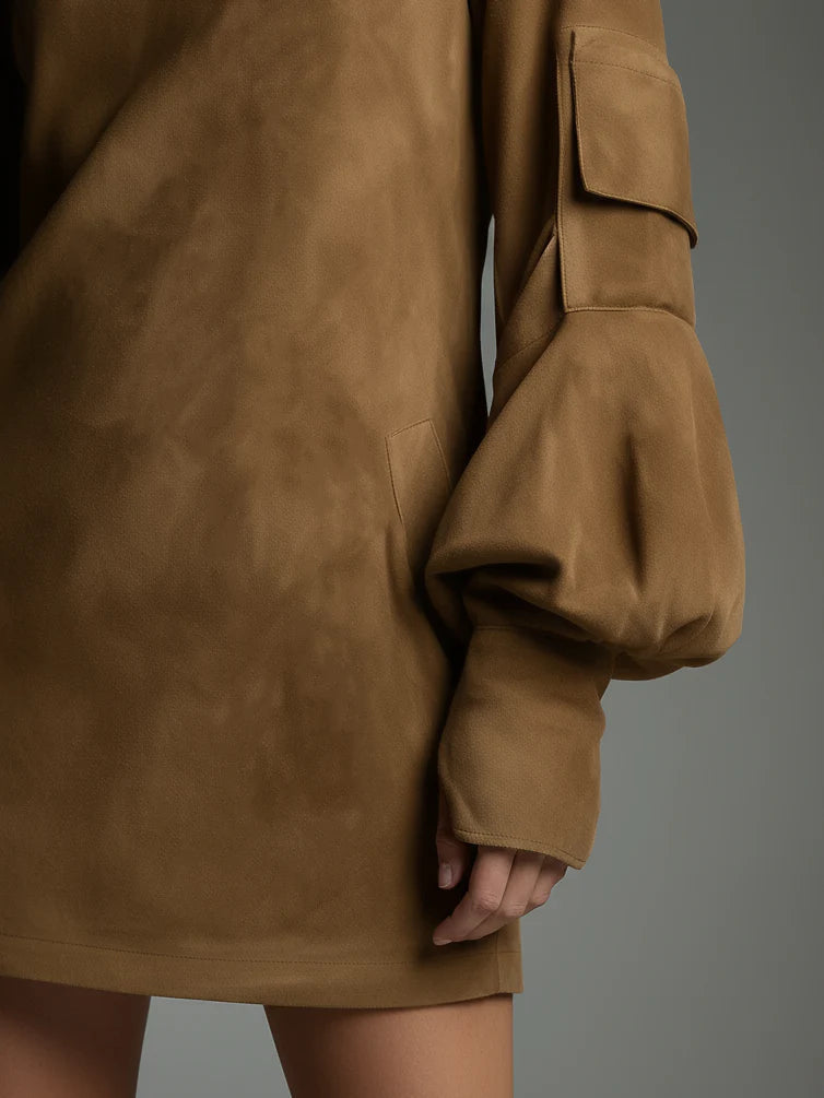 Bibiana | Mini Abito Oversize in Scamosciato a Collo Alto