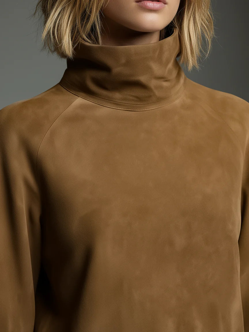 Bibiana | Mini Abito Oversize in Scamosciato a Collo Alto