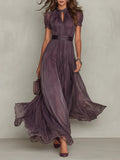 Zoey | Vestido maxi de chifón morado con cuello de olanes