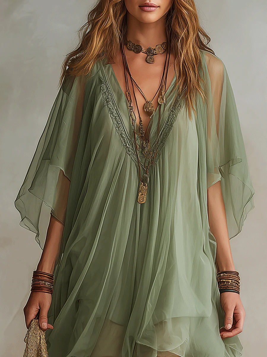 Émeraude | Flowy Layered V-Neck Mini Dress