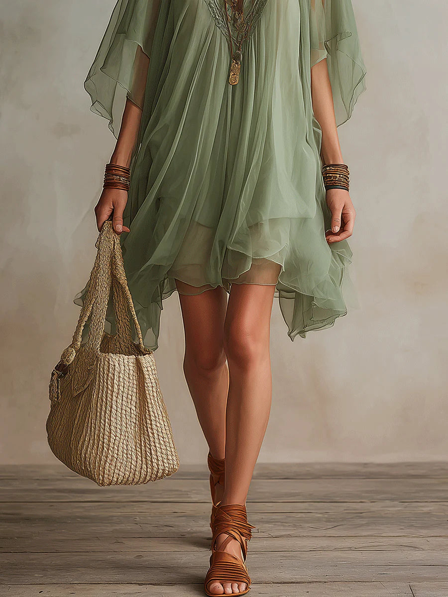 Émeraude | Flowy Layered V-Neck Mini Dress
