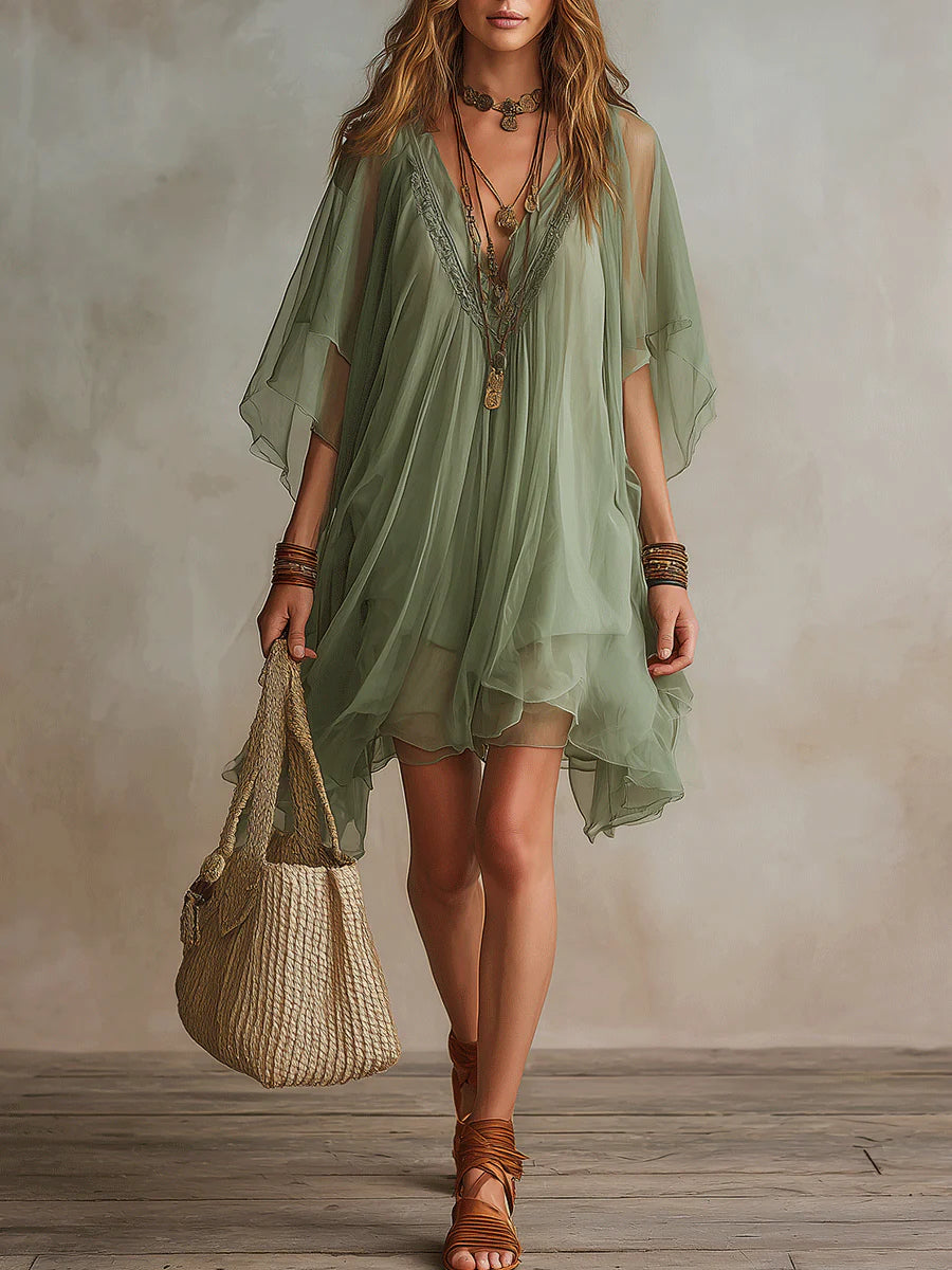 Émeraude | Flowy Layered V-Neck Mini Dress