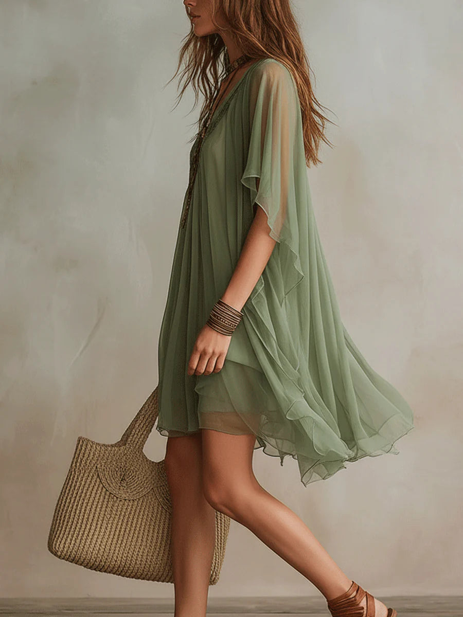 Émeraude | Flowy Layered V-Neck Mini Dress