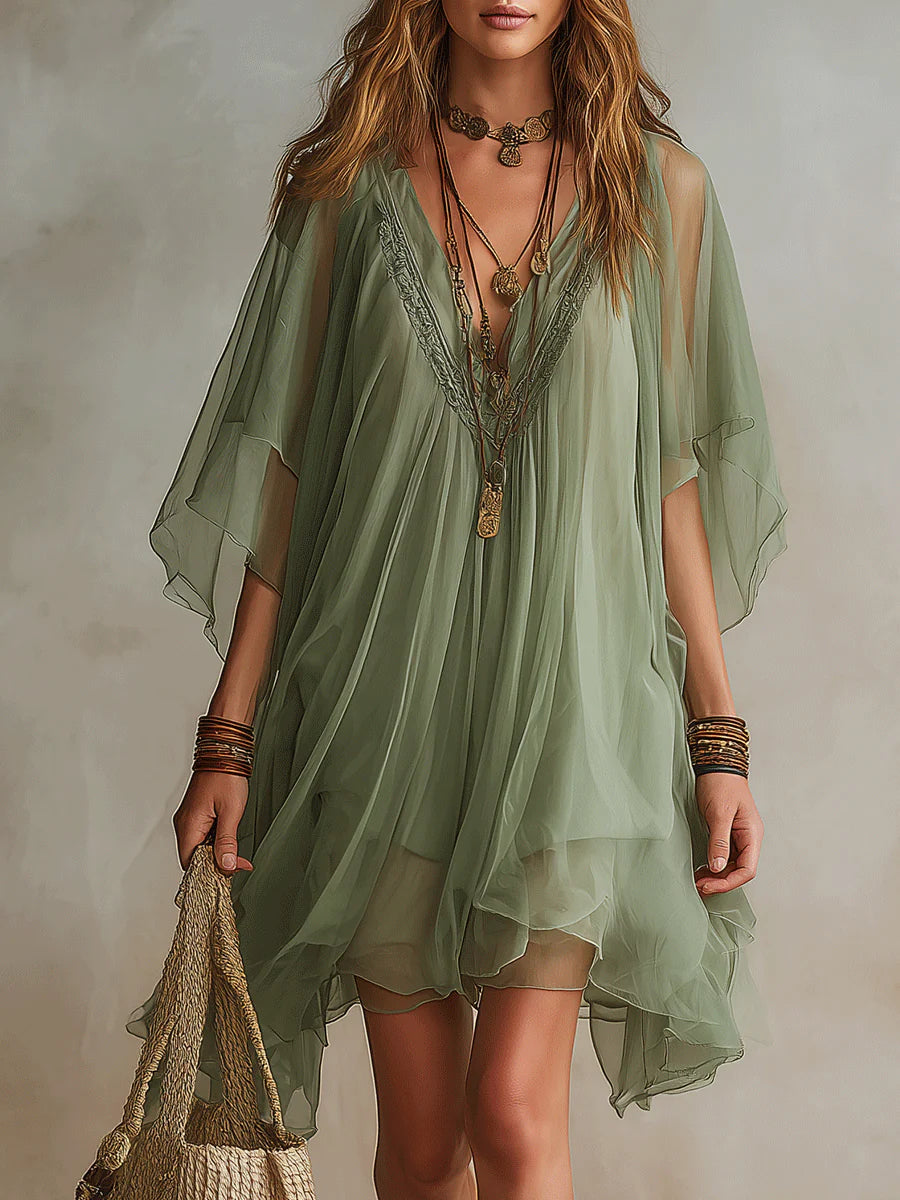 Émeraude | Flowy Layered V-Neck Mini Dress