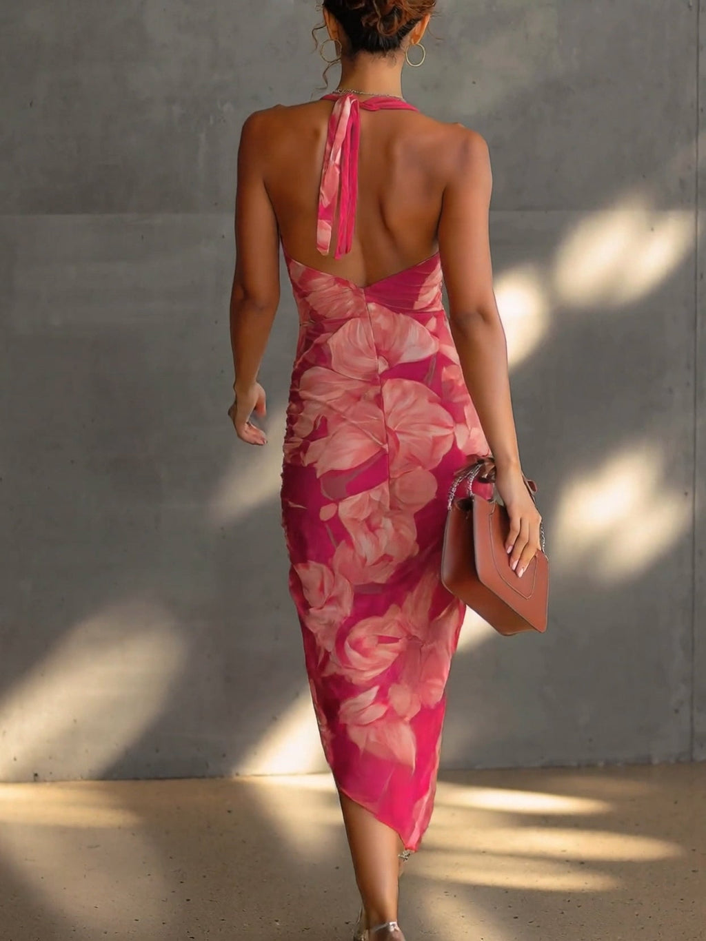 Mathilde | Fuchsia Floral Bodycon Dress with Side Ruching and Split