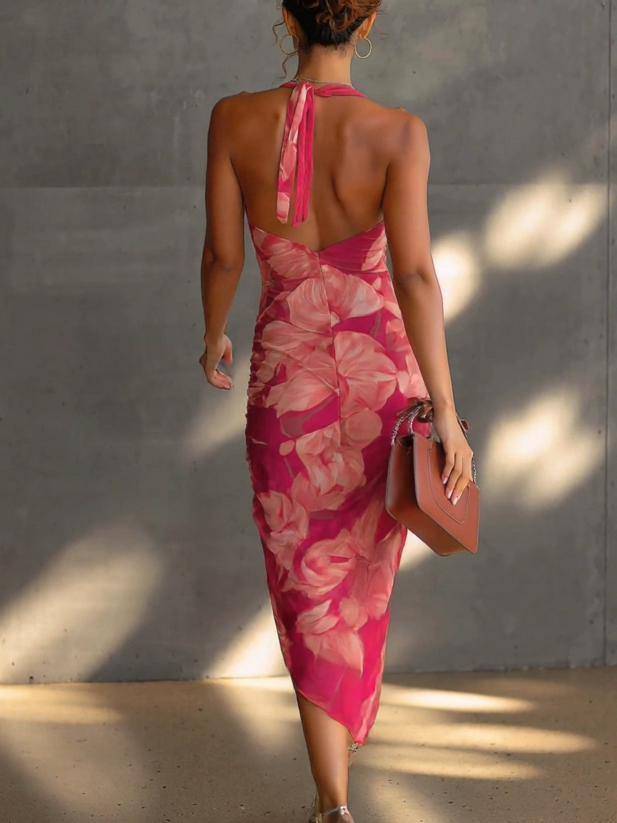 Mathilde | Fuchsia Floral Bodycon Dress with Side Ruching and Split