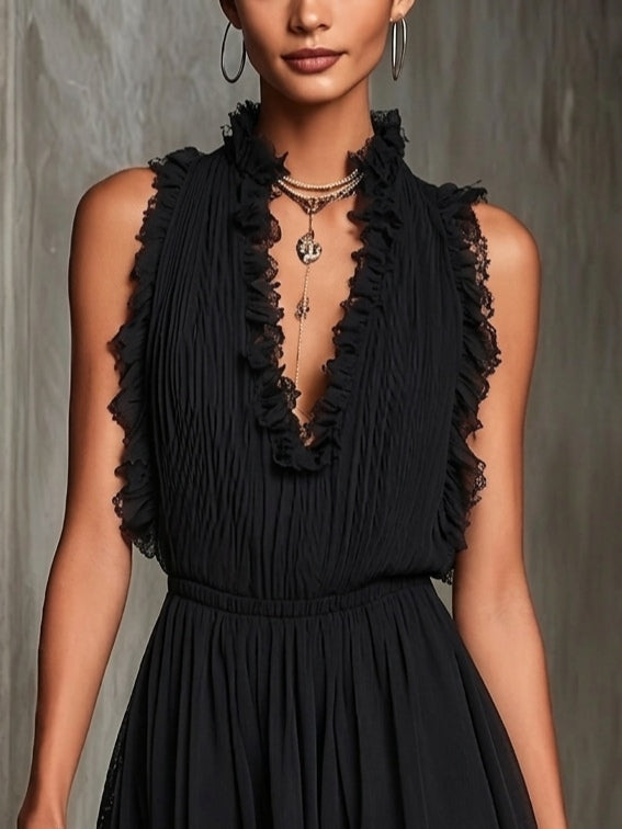 Mélaine | Black Ruffled Mini Playsuit