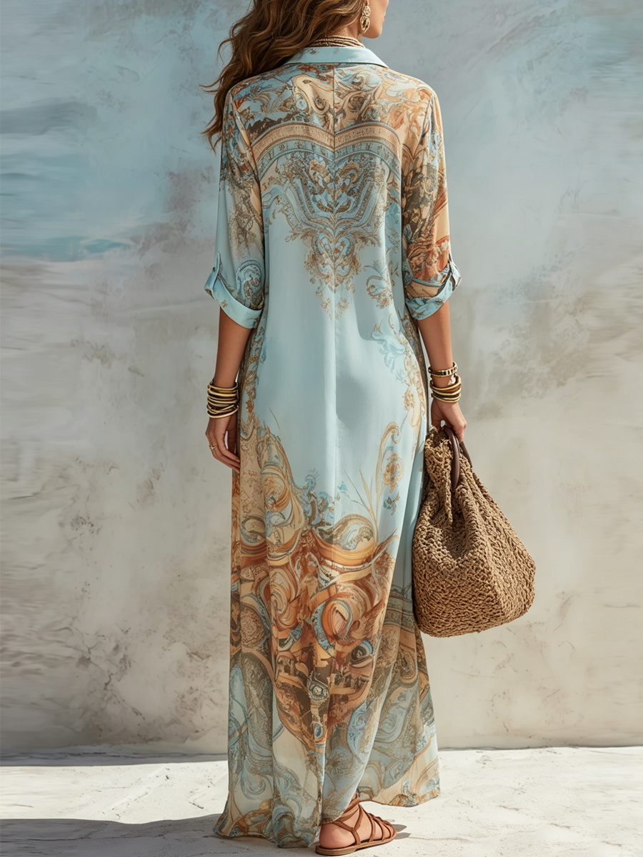 Valeria | Blue Floral Print Maxi Dress for Holidays