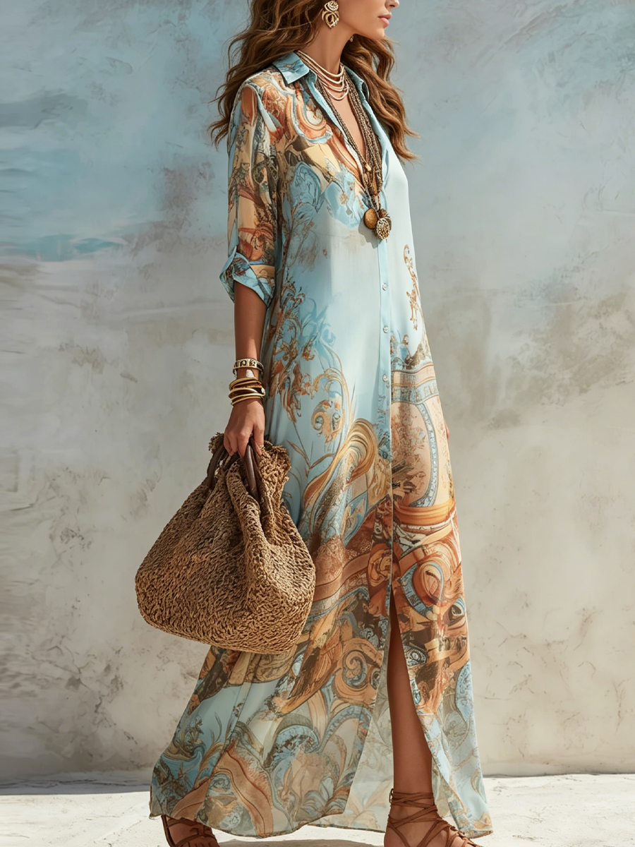 Valeria | Blue Floral Print Maxi Dress for Holidays