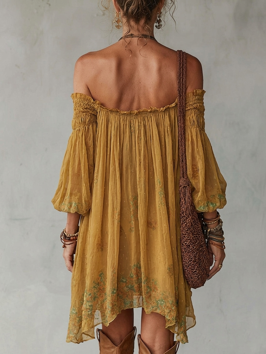 Jonquille | Yellow Floral Off-Shoulder Mini Dress