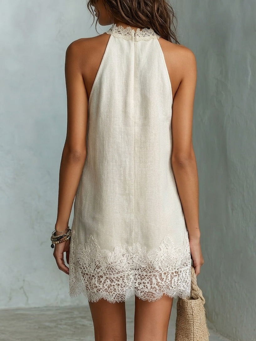 Blanche | Chic Off-White Halter Mini Dress