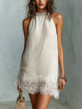 Blanche | Chic Off-White Halter Mini Dress