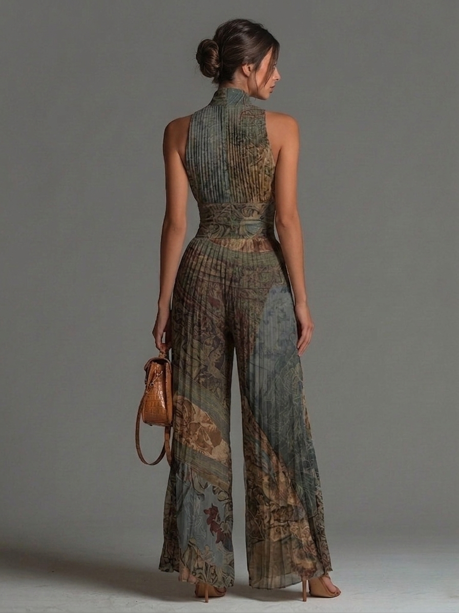 Camille | Boho Print Pleated Flowy Jumpsuit