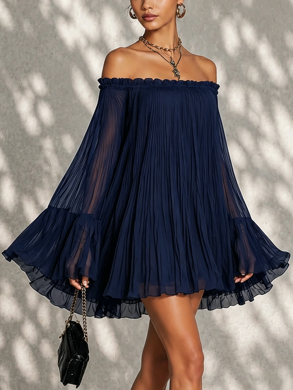 Ondine | Off-Shoulder Bell-Sleeve Ruffle Mini Dress