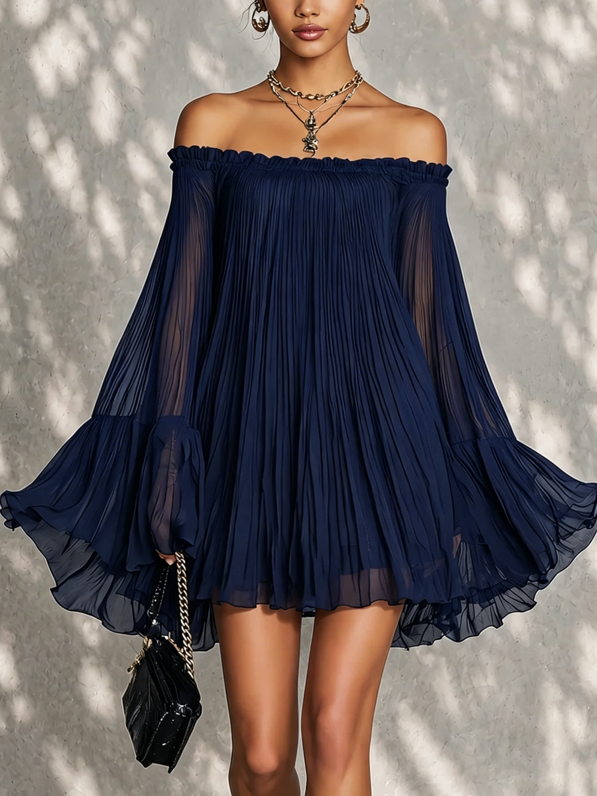 Ondine | Off-Shoulder Bell-Sleeve Ruffle Mini Dress