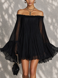 Zélie | Black Bell-Sleeve Ruffle Mini Dress