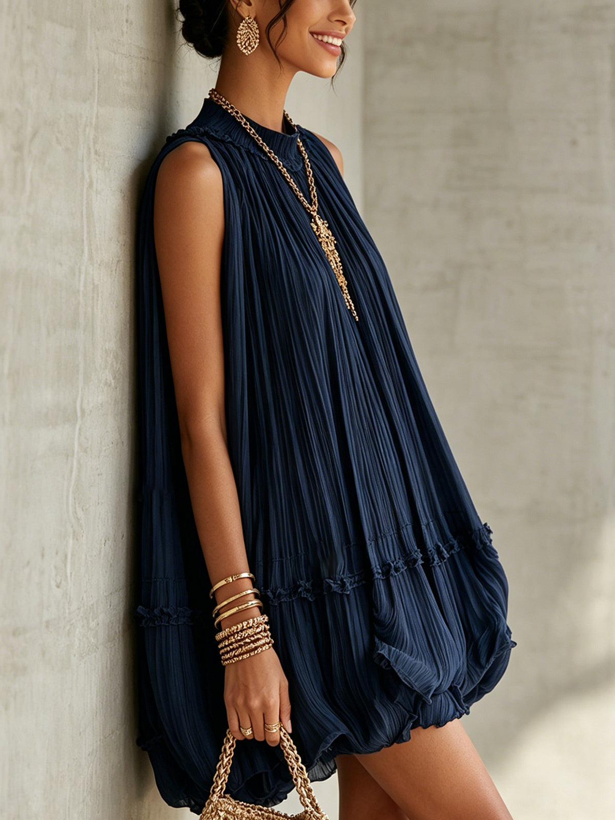 Océane | Navy Halter Ruffle Mini Dress