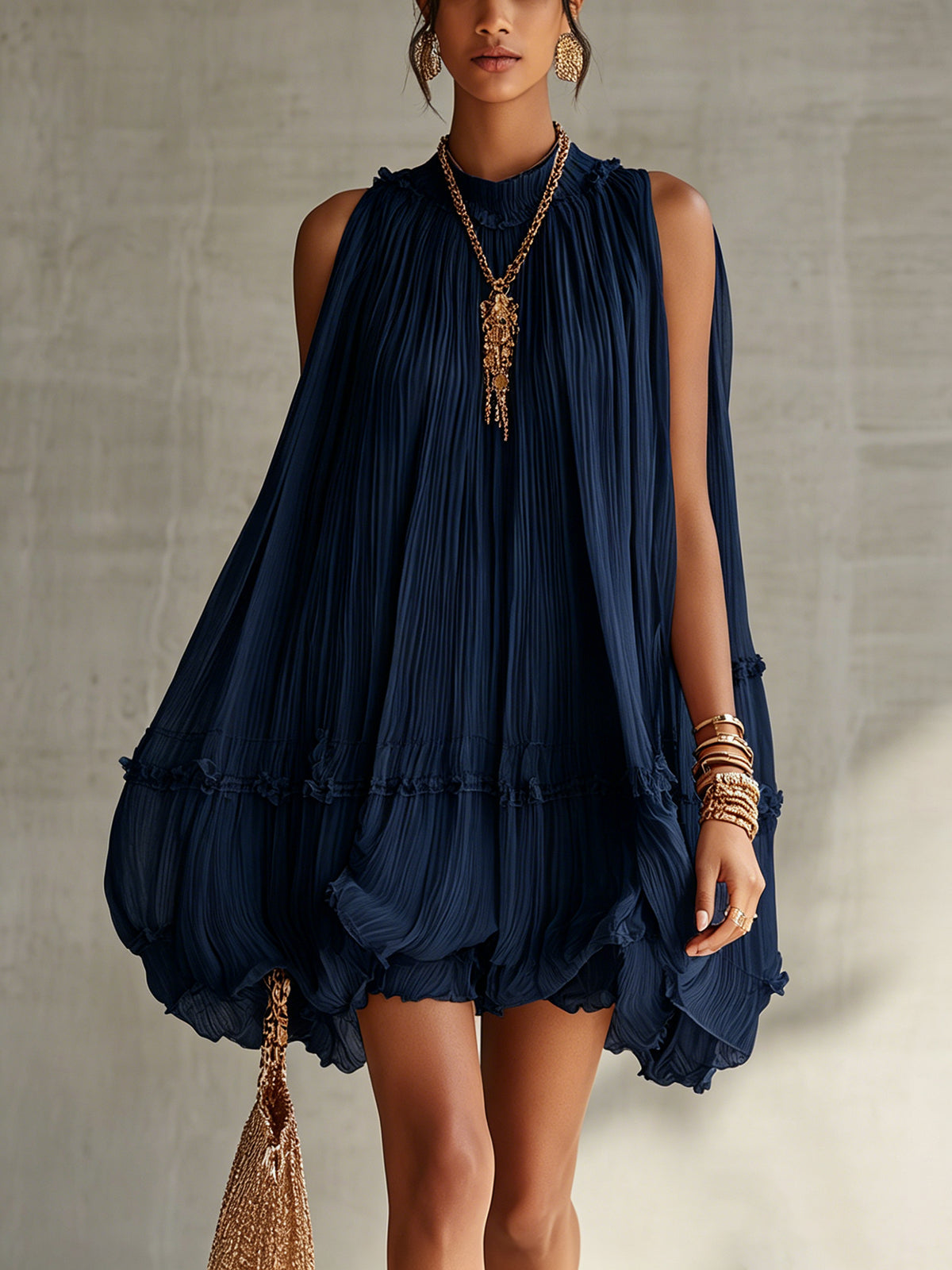 Océane | Navy Halter Ruffle Mini Dress