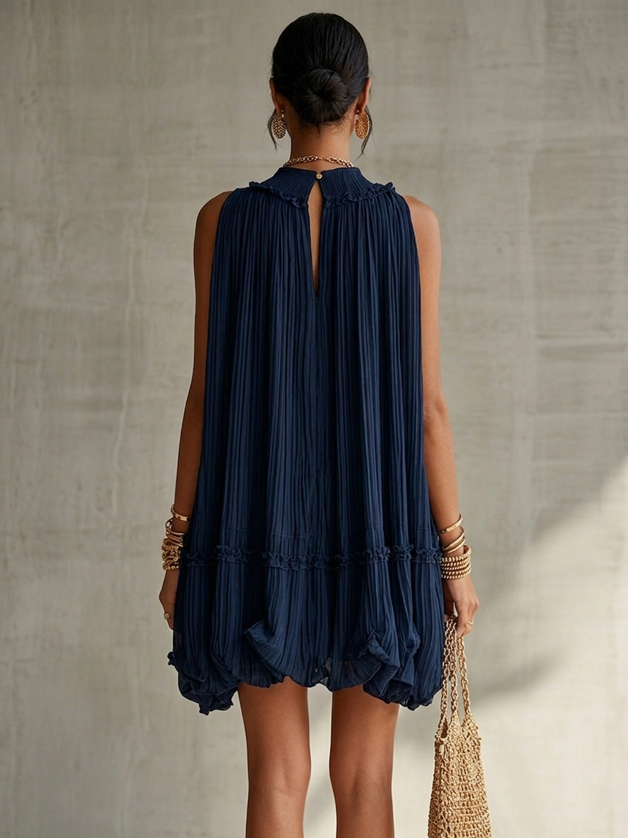 Océane | Navy Halter Ruffle Mini Dress